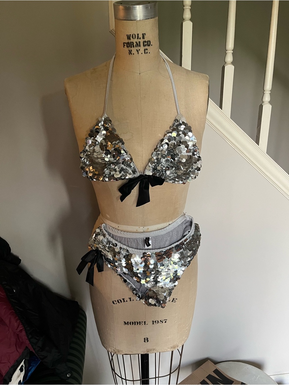 Le Avenue silver fish scale sequin bikini set
